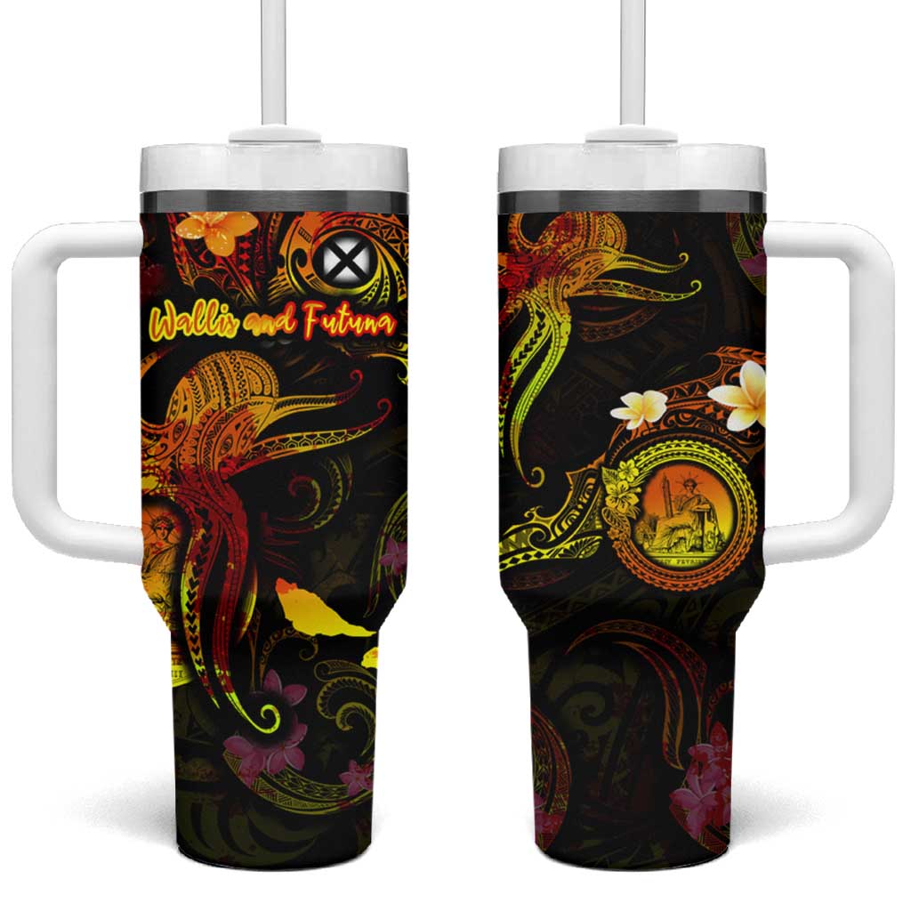 Wallis and Futuna Tumbler With Handle Octopus Plumeria Polynesian Tattoo
