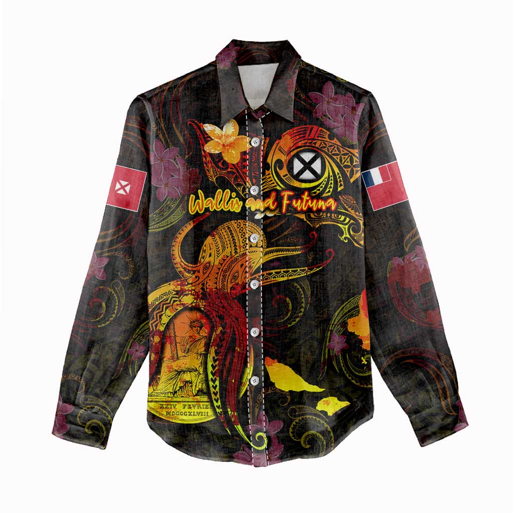 Wallis and Futuna Women Casual Shirt Octopus Plumeria Polynesian Tattoo