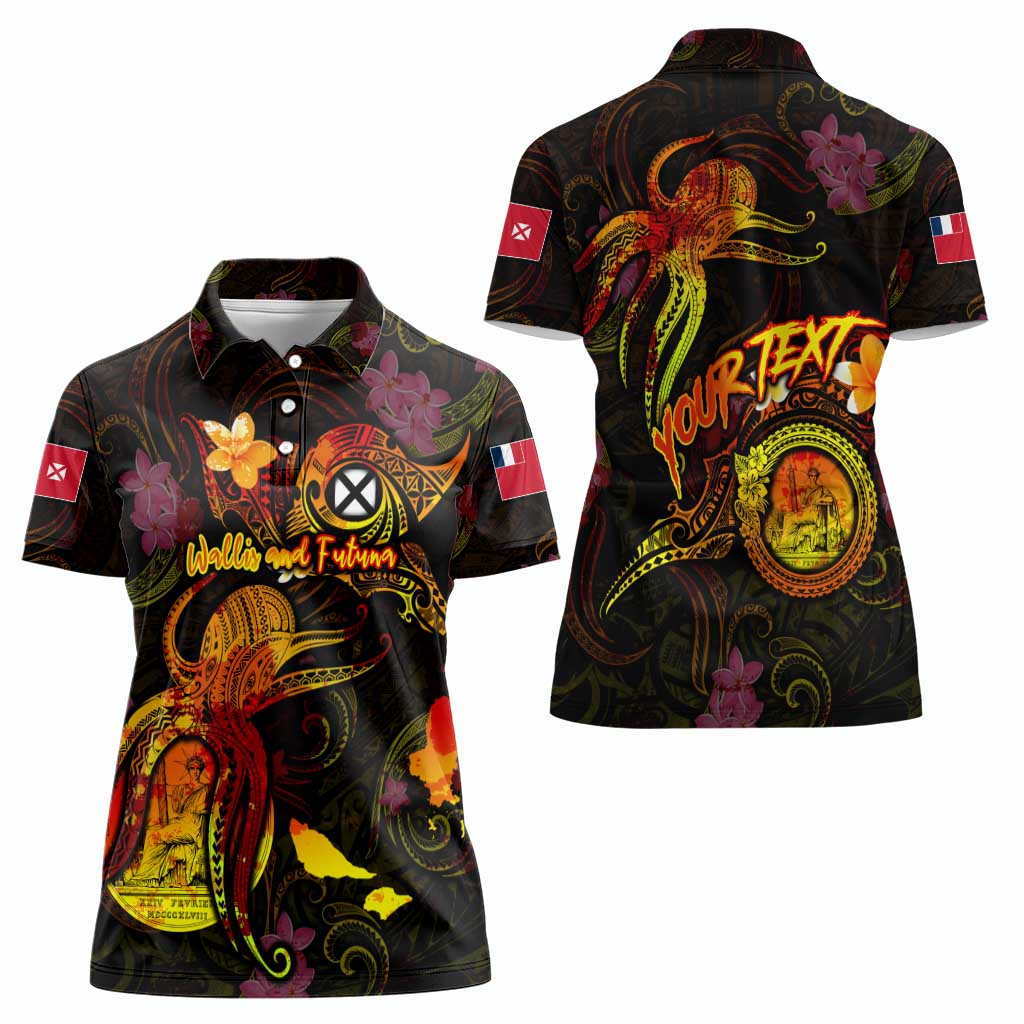 Wallis and Futuna Women Polo Shirt Octopus Plumeria Polynesian Tattoo