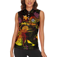 Wallis and Futuna Women Sleeveless Polo Shirt Octopus Plumeria Polynesian Tattoo