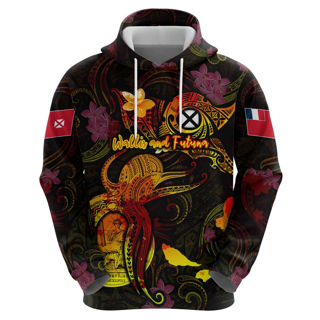 Wallis and Futuna Zip Hoodie Octopus Plumeria Polynesian Tattoo