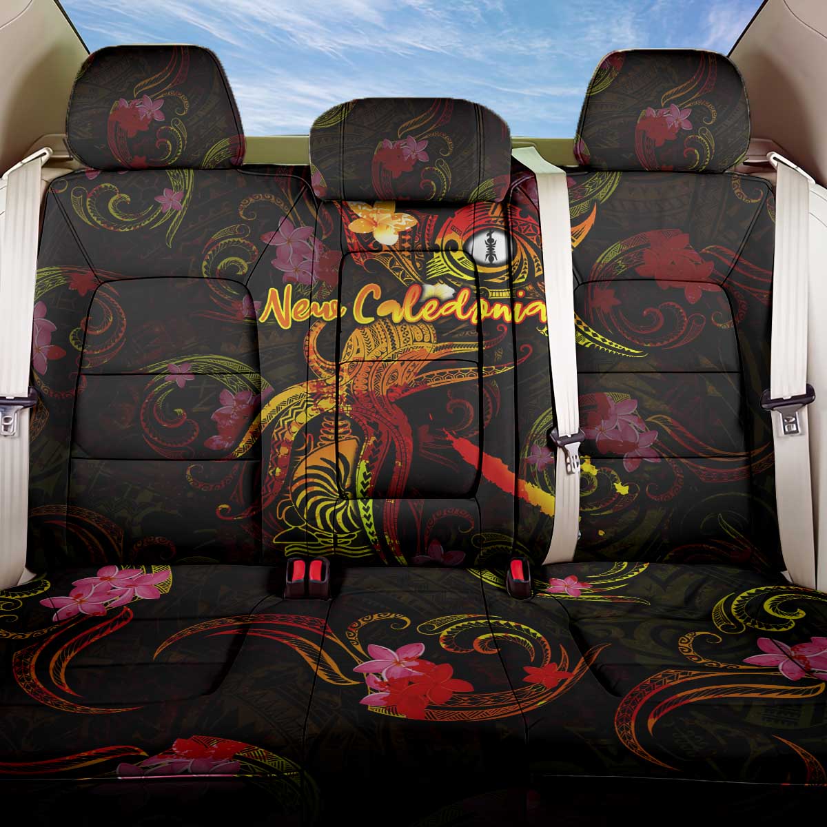 New Caledonia Back Car Seat Cover Octopus Plumeria Polynesian Tattoo