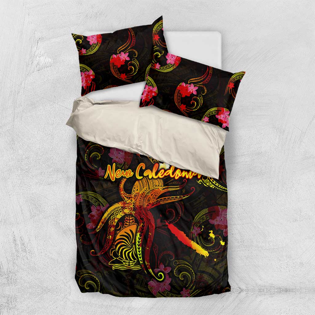 New Caledonia Bedding Set Octopus Plumeria Polynesian Tattoo