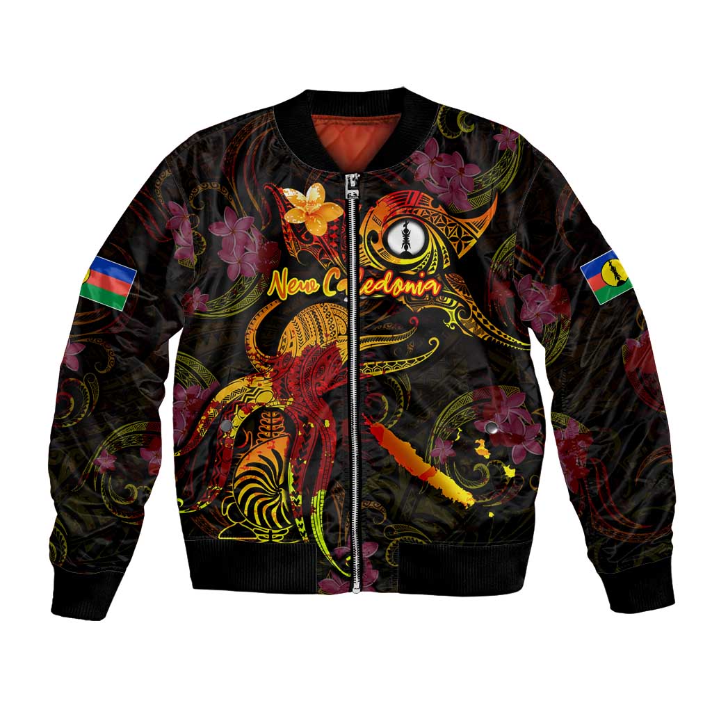 New Caledonia Bomber Jacket Octopus Plumeria Polynesian Tattoo