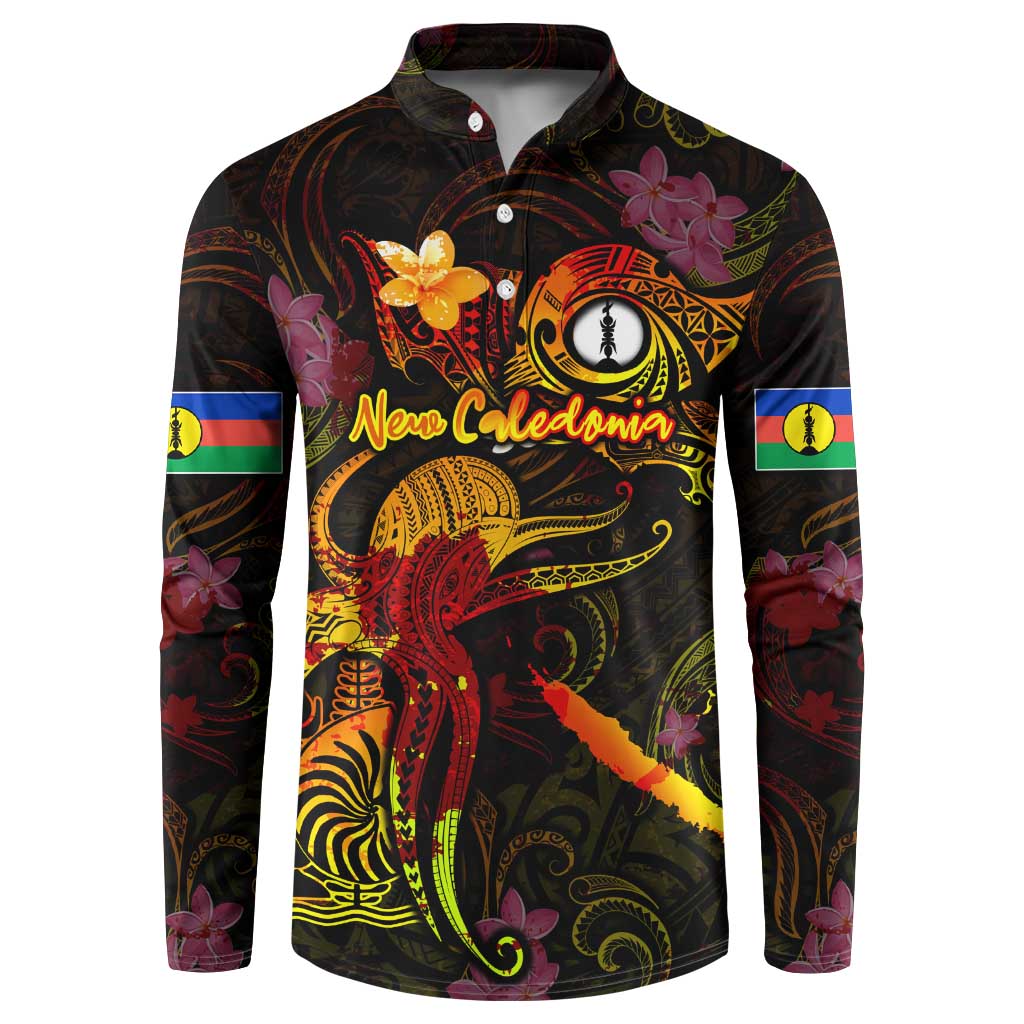 New Caledonia Button Sweatshirt Octopus Plumeria Polynesian Tattoo