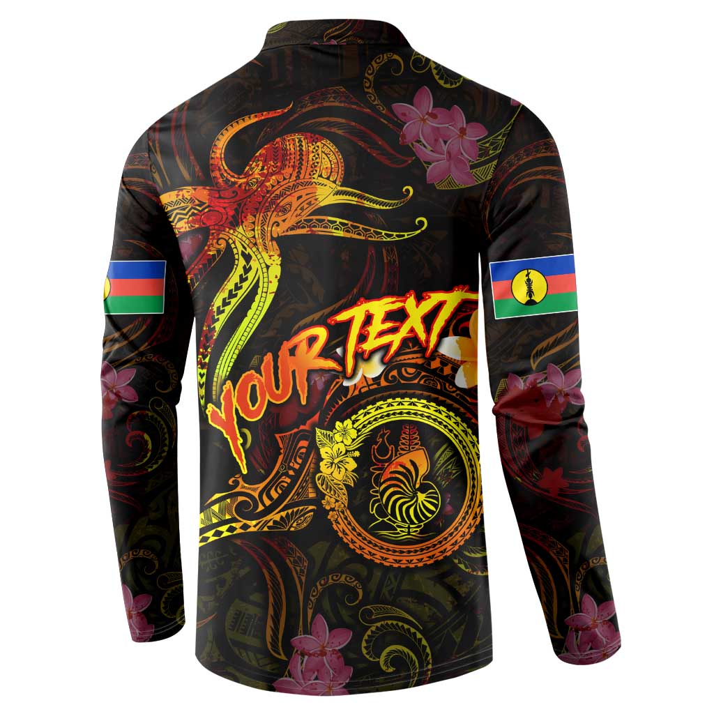 New Caledonia Button Sweatshirt Octopus Plumeria Polynesian Tattoo