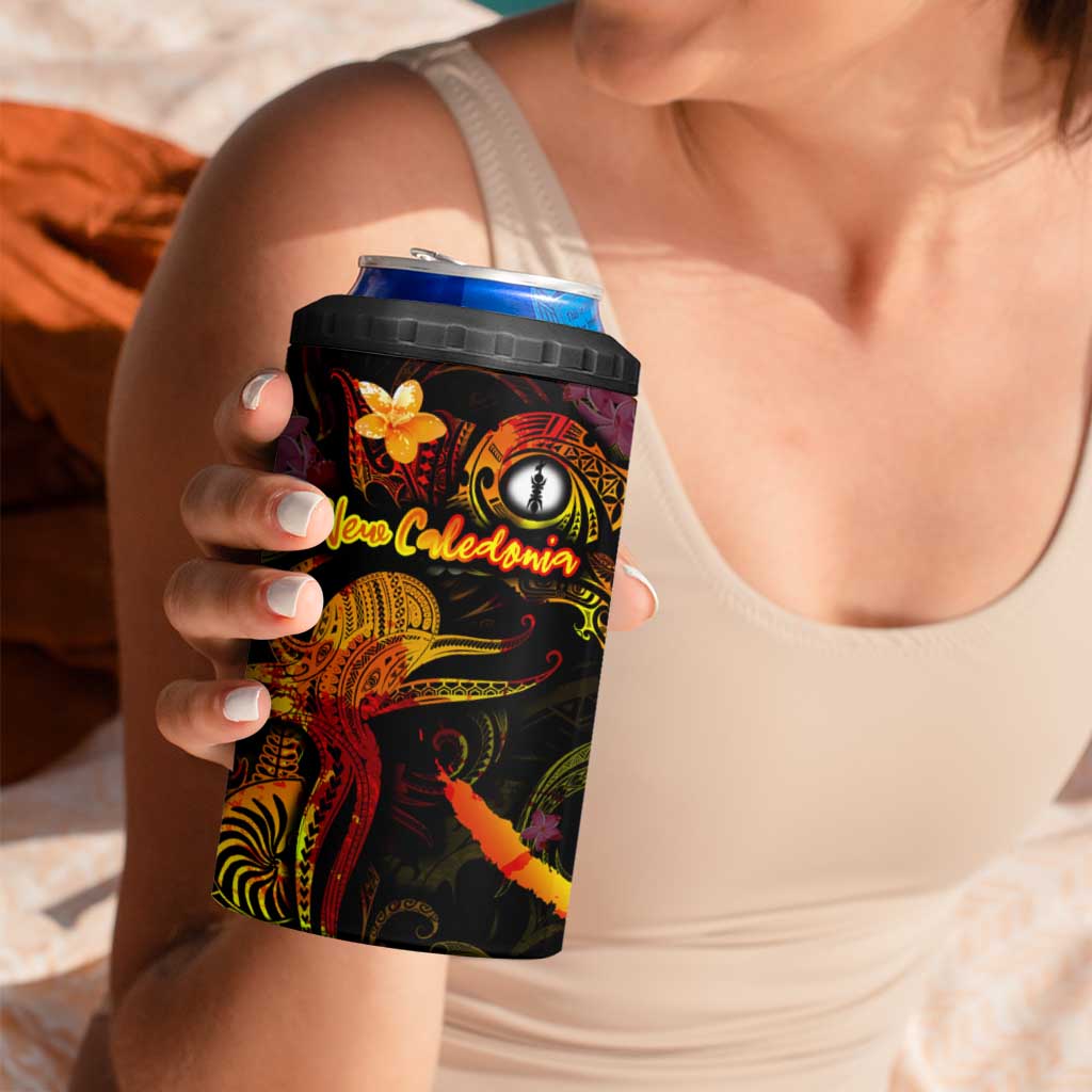 New Caledonia 4 in 1 Can Cooler Tumbler Octopus Plumeria Polynesian Tattoo