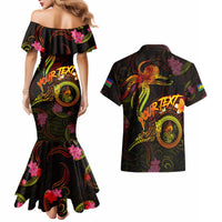 New Caledonia Couples Matching Mermaid Dress and Hawaiian Shirt Octopus Plumeria Polynesian Tattoo
