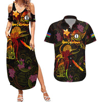 New Caledonia Couples Matching Summer Maxi Dress and Hawaiian Shirt Octopus Plumeria Polynesian Tattoo
