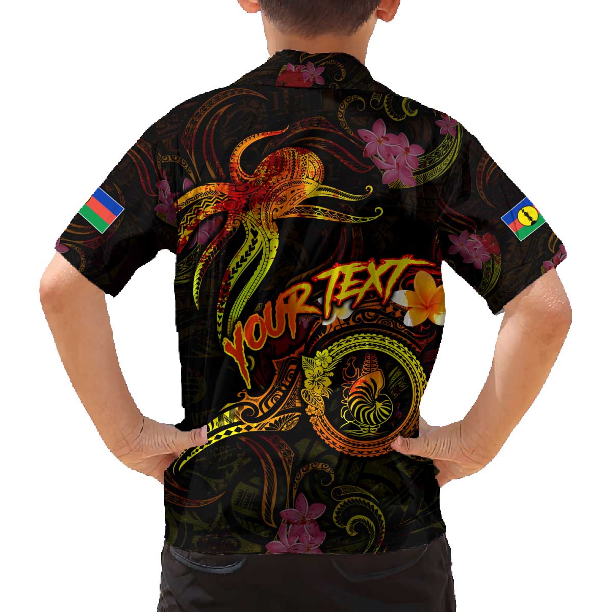 New Caledonia Family Matching Off The Shoulder Long Sleeve Dress and Hawaiian Shirt Octopus Plumeria Polynesian Tattoo