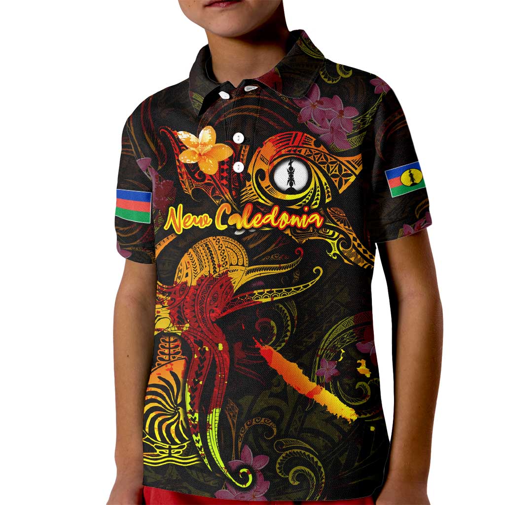 New Caledonia Kid Polo Shirt Octopus Plumeria Polynesian Tattoo
