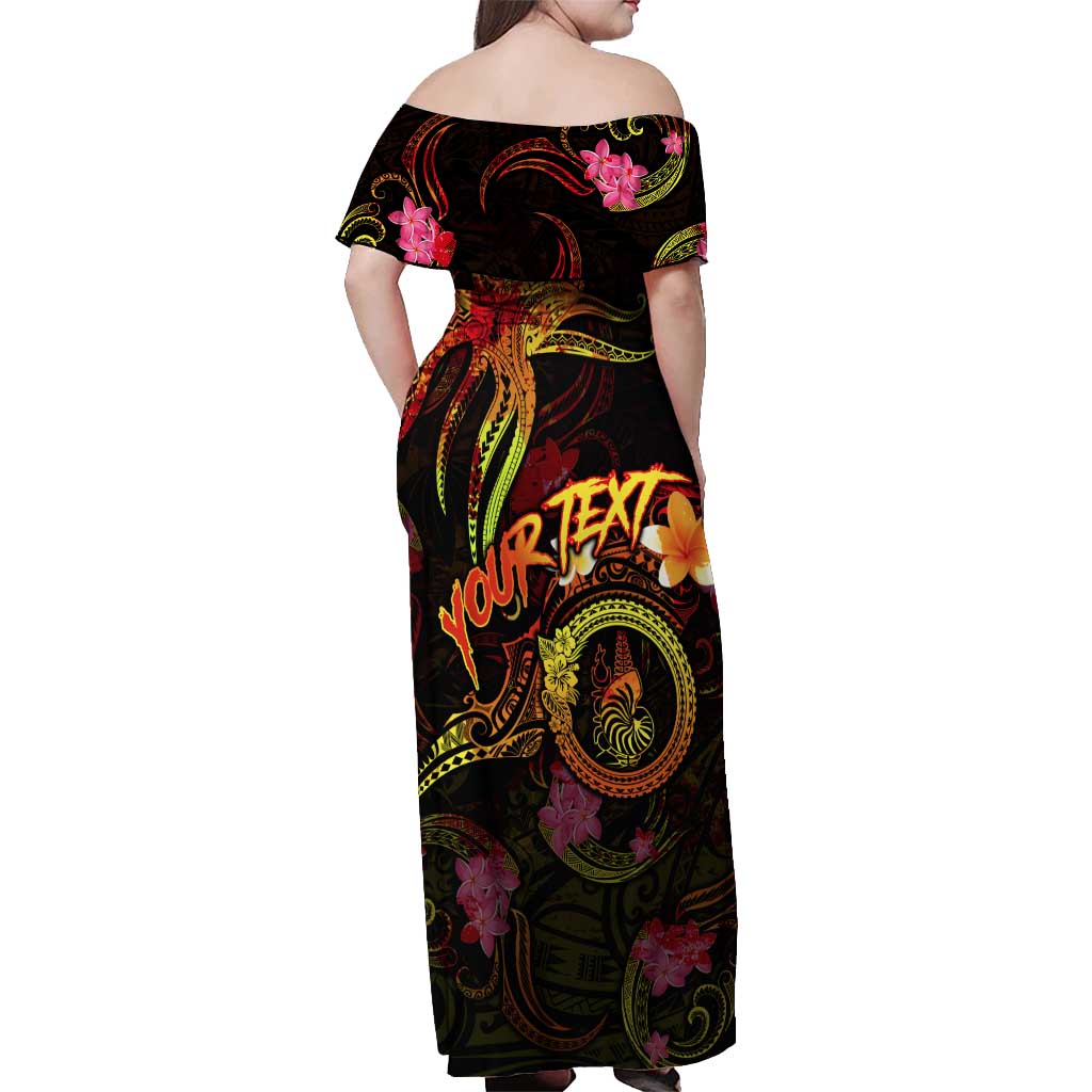 New Caledonia Off Shoulder Maxi Dress Octopus Plumeria Polynesian Tattoo
