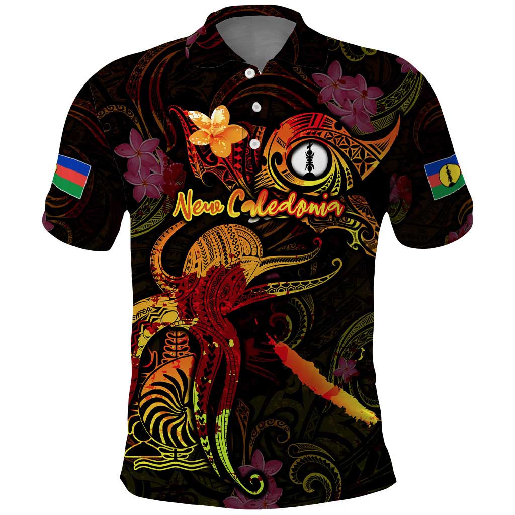 New Caledonia Polo Shirt Octopus Plumeria Polynesian Tattoo
