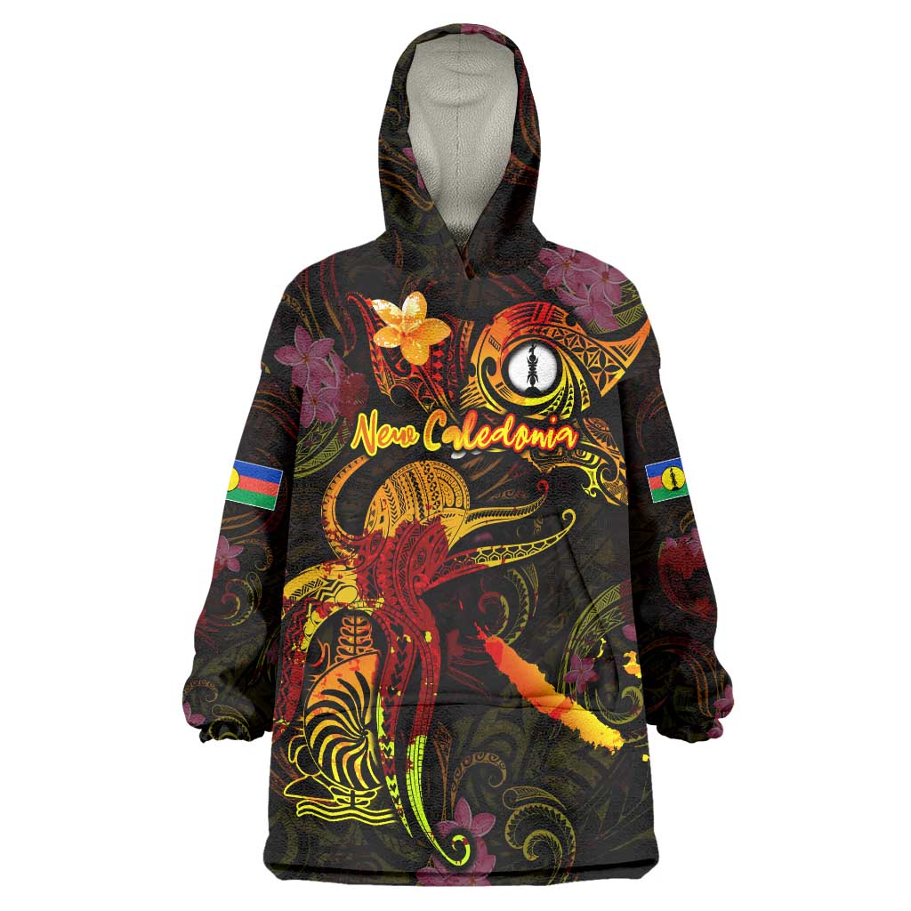 New Caledonia Wearable Blanket Hoodie Octopus Plumeria Polynesian Tattoo