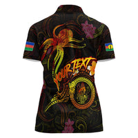 New Caledonia Women Polo Shirt Octopus Plumeria Polynesian Tattoo