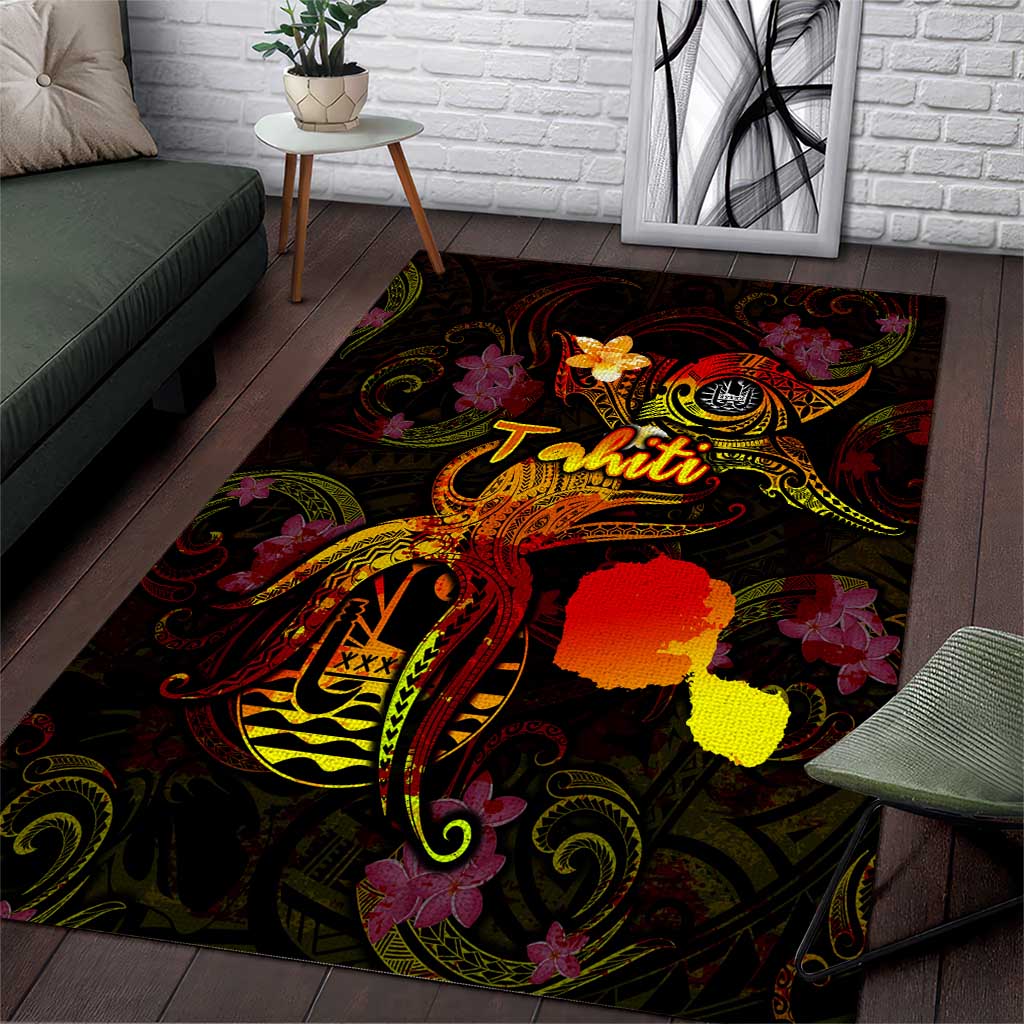 Tahiti French Polynesia Area Rug Octopus Plumeria Polynesian Tattoo