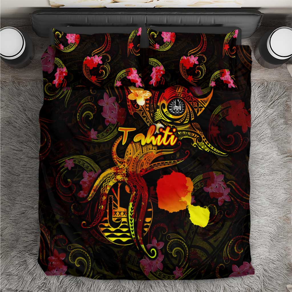 Tahiti French Polynesia Bedding Set Octopus Plumeria Polynesian Tattoo