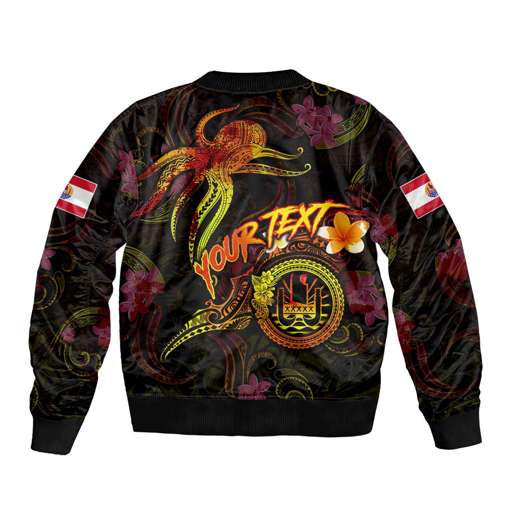 Tahiti French Polynesia Bomber Jacket Octopus Plumeria Polynesian Tattoo