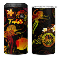 Tahiti French Polynesia 4 in 1 Can Cooler Tumbler Octopus Plumeria Polynesian Tattoo