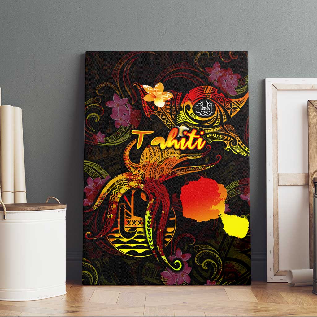 Tahiti French Polynesia Canvas Wall Art Octopus Plumeria Polynesian Tattoo