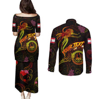 Tahiti French Polynesia Couples Matching Puletasi and Long Sleeve Button Shirt Octopus Plumeria Polynesian Tattoo