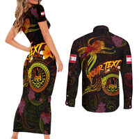 Tahiti French Polynesia Couples Matching Short Sleeve Bodycon Dress and Long Sleeve Button Shirt Octopus Plumeria Polynesian Tattoo