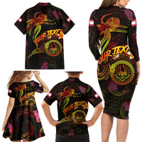 Tahiti French Polynesia Family Matching Long Sleeve Bodycon Dress and Hawaiian Shirt Octopus Plumeria Polynesian Tattoo