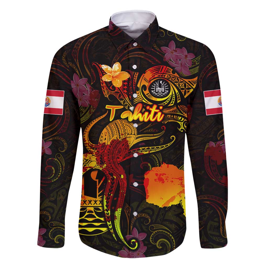 Tahiti French Polynesia Family Matching Long Sleeve Bodycon Dress and Hawaiian Shirt Octopus Plumeria Polynesian Tattoo