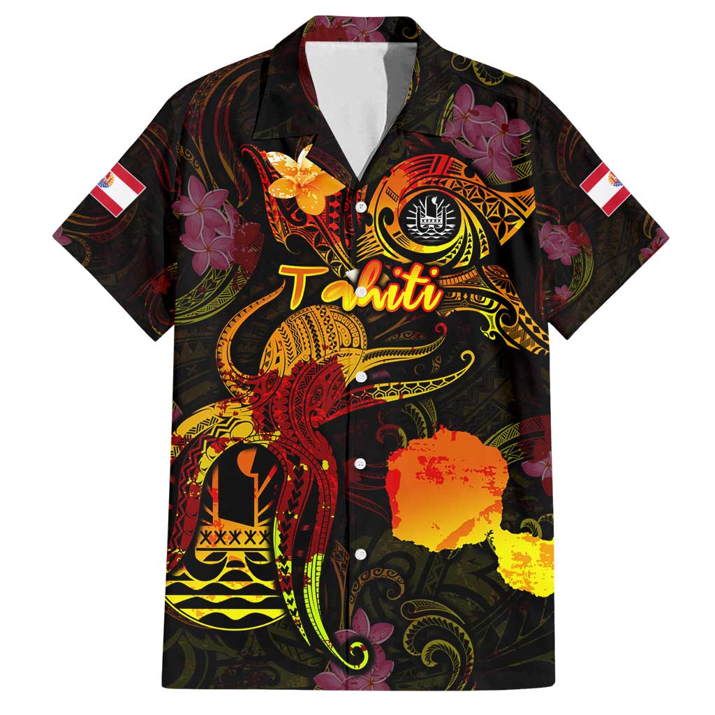 Tahiti French Polynesia Family Matching Off Shoulder Short Dress and Hawaiian Shirt Octopus Plumeria Polynesian Tattoo