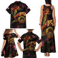 Tahiti French Polynesia Family Matching Tank Maxi Dress and Hawaiian Shirt Octopus Plumeria Polynesian Tattoo