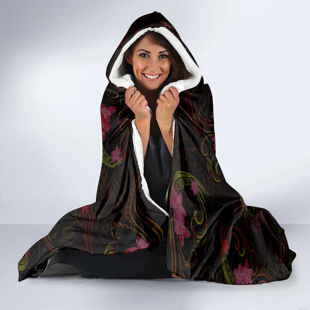Tahiti French Polynesia Hooded Blanket Octopus Plumeria Polynesian Tattoo