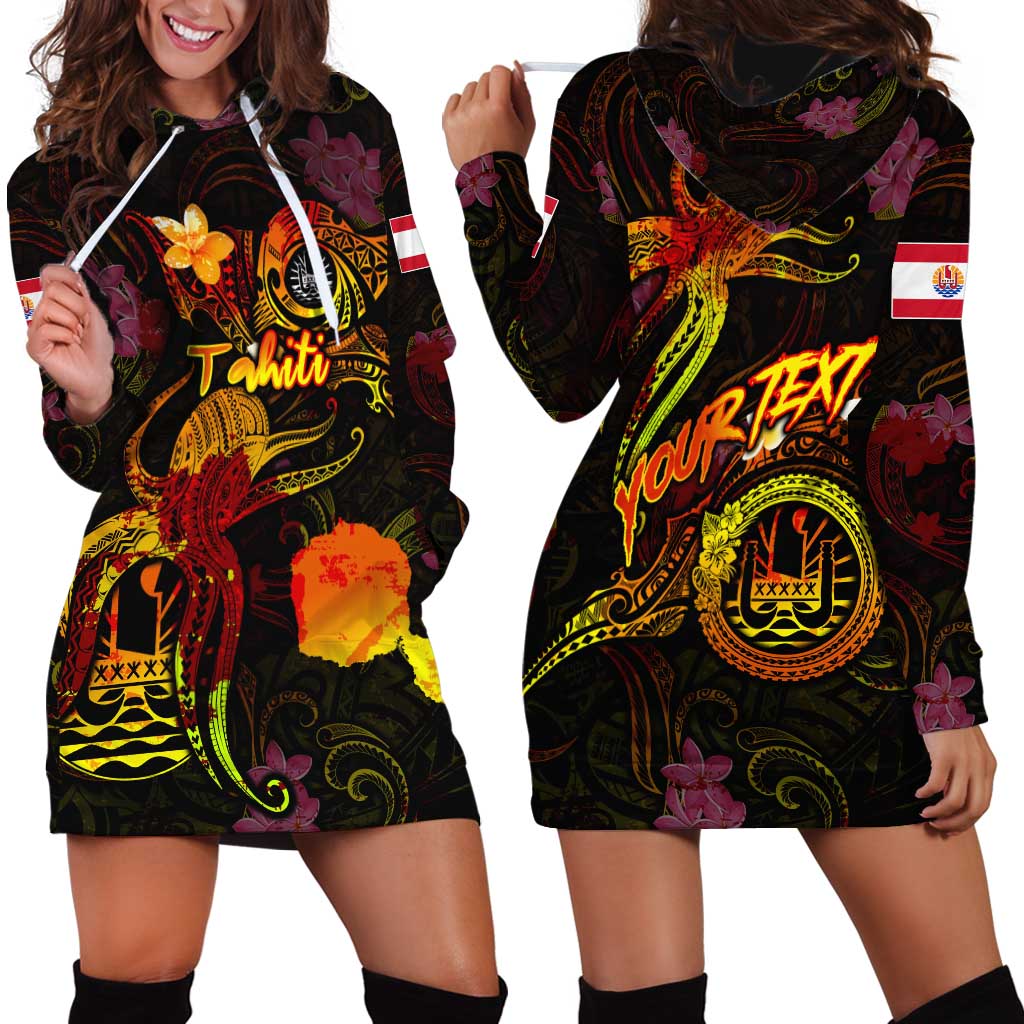 Tahiti French Polynesia Hoodie Dress Octopus Plumeria Polynesian Tattoo