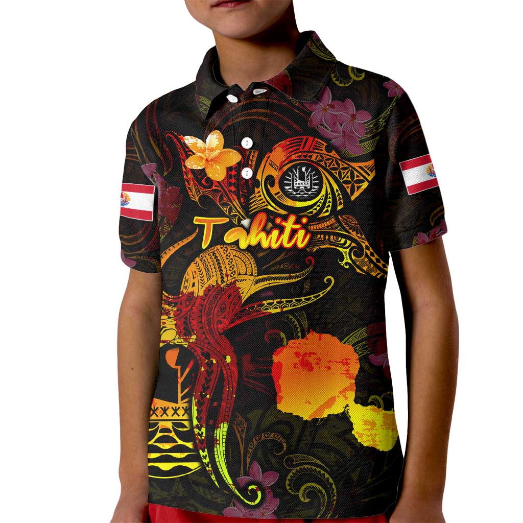 Tahiti French Polynesia Kid Polo Shirt Octopus Plumeria Polynesian Tattoo