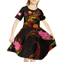 Tahiti French Polynesia Kid Short Sleeve Dress Octopus Plumeria Polynesian Tattoo