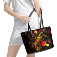 Tahiti French Polynesia Leather Tote Bag Octopus Plumeria Polynesian Tattoo