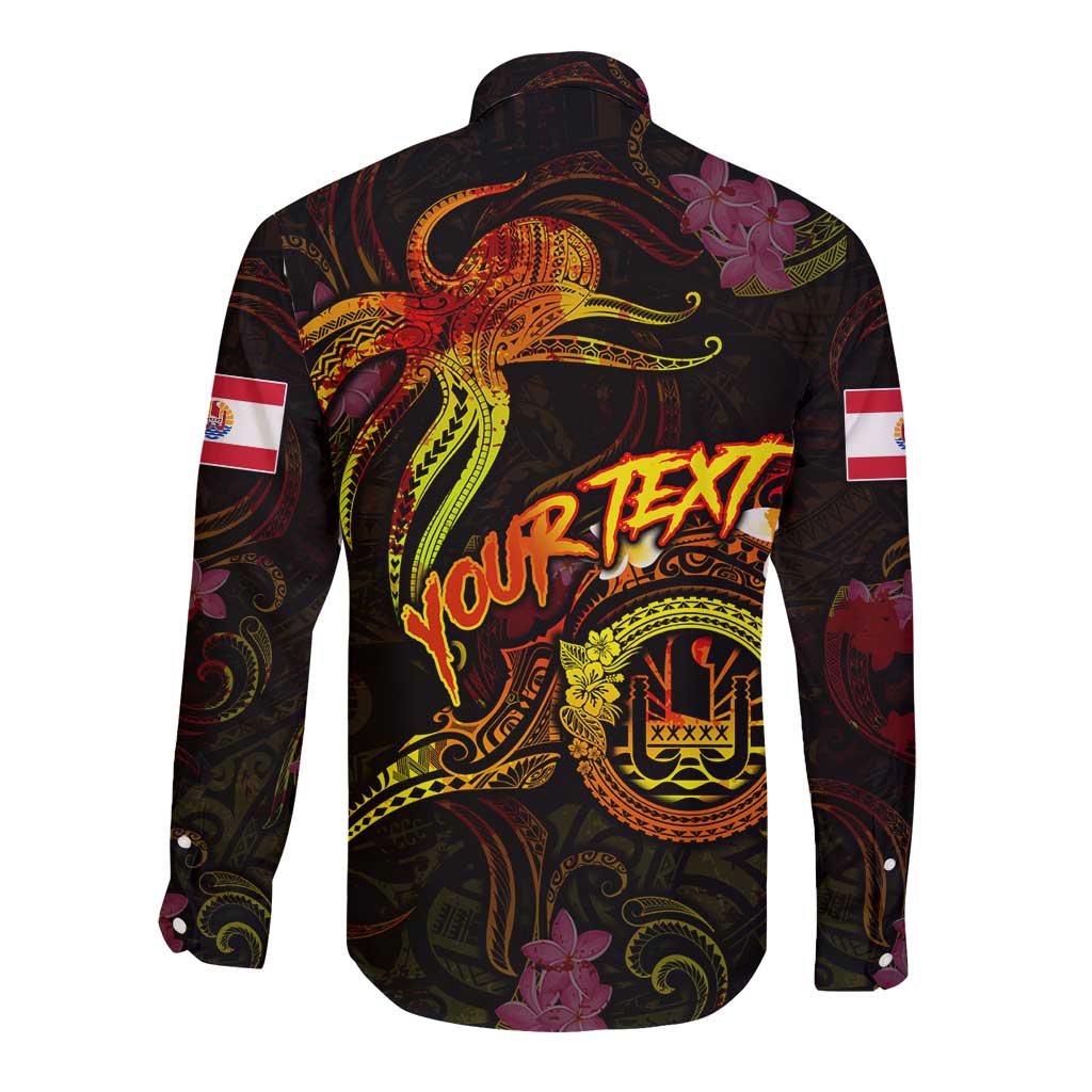 Tahiti French Polynesia Long Sleeve Button Shirt Octopus Plumeria Polynesian Tattoo