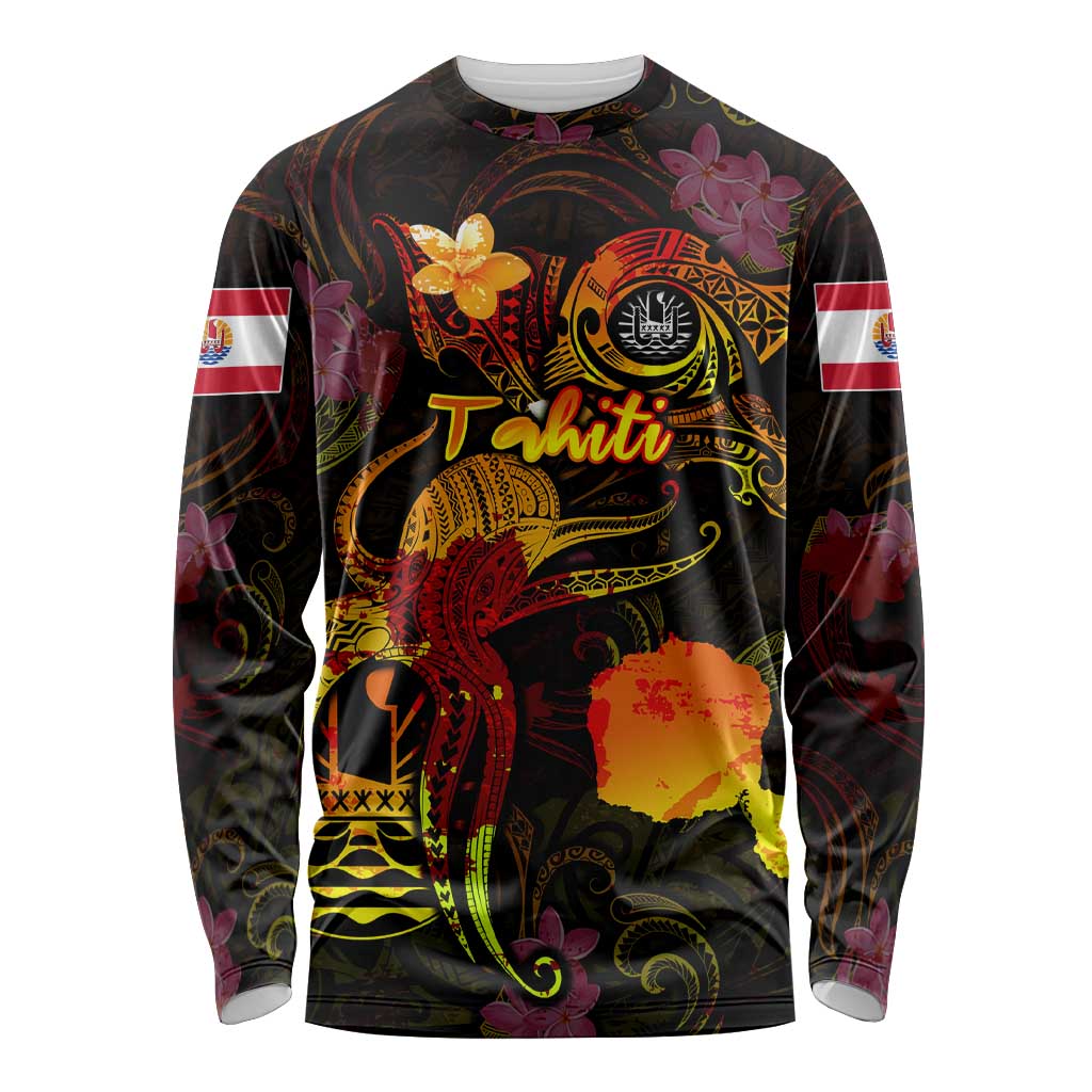 Tahiti French Polynesia Long Sleeve Shirt Octopus Plumeria Polynesian Tattoo