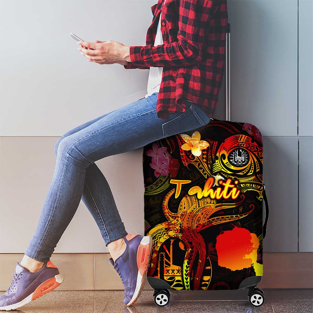 Tahiti French Polynesia Luggage Cover Octopus Plumeria Polynesian Tattoo