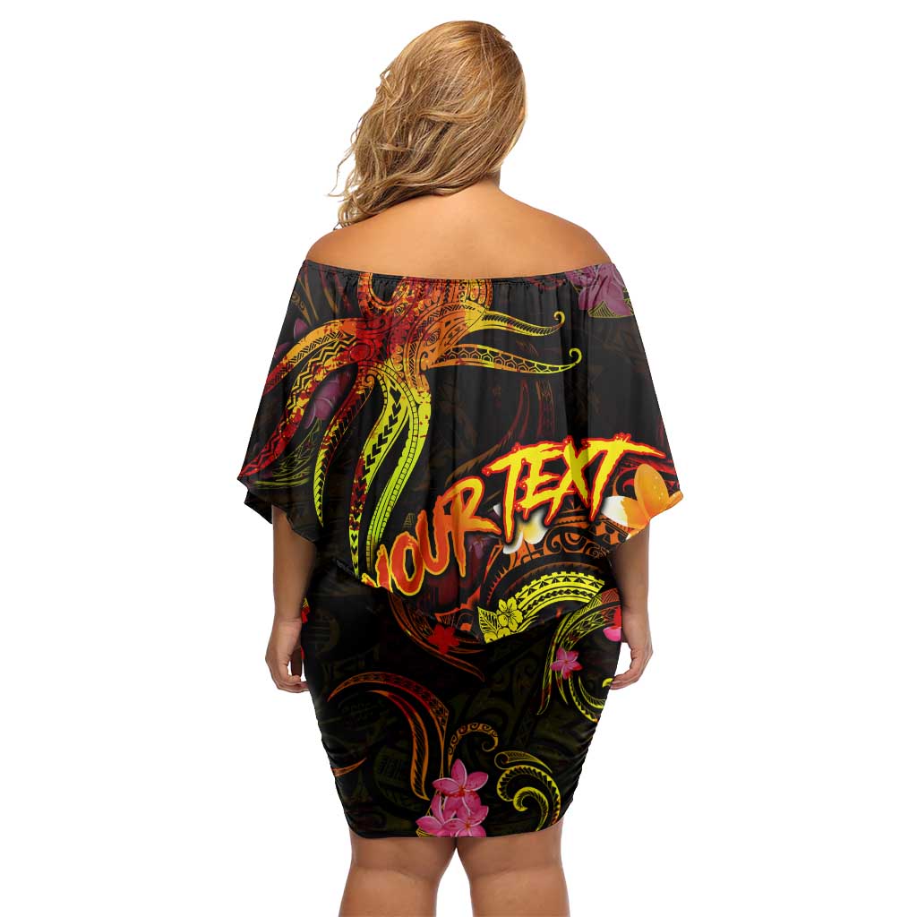 Tahiti French Polynesia Off Shoulder Short Dress Octopus Plumeria Polynesian Tattoo