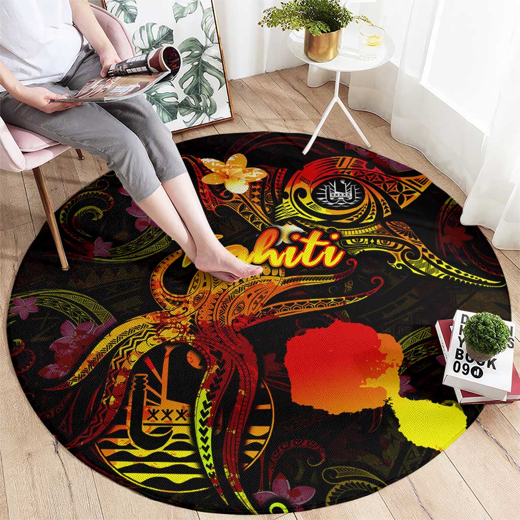 Tahiti French Polynesia Round Carpet Octopus Plumeria Polynesian Tattoo