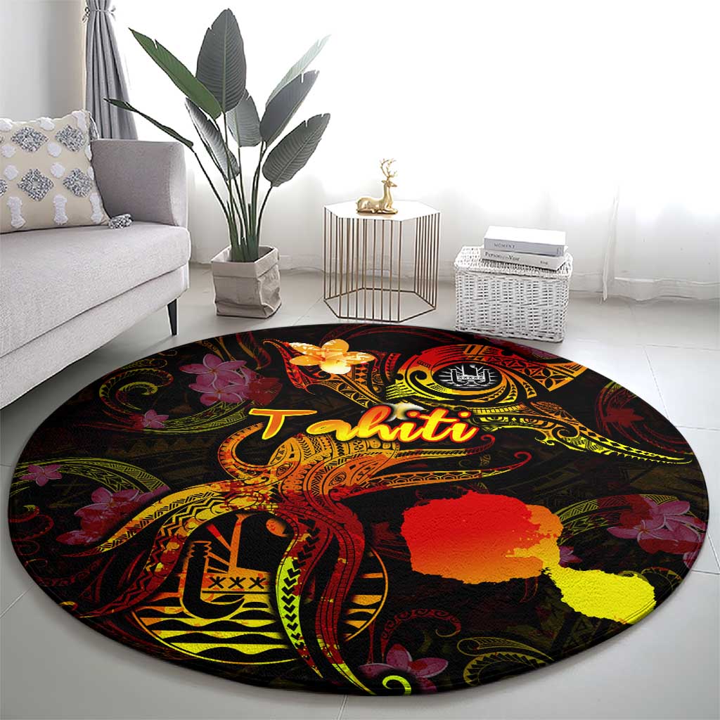 Tahiti French Polynesia Round Carpet Octopus Plumeria Polynesian Tattoo