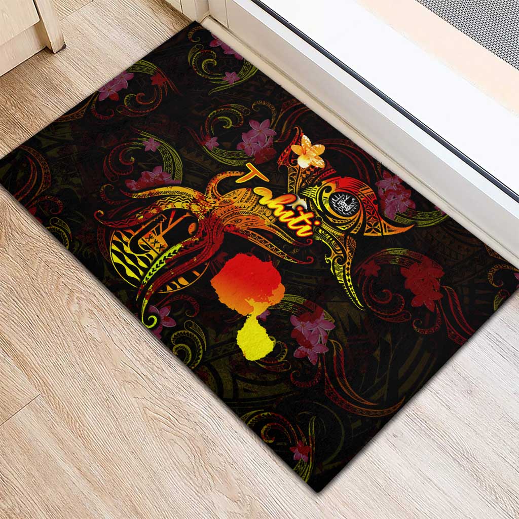 Tahiti French Polynesia Rubber Doormat Octopus Plumeria Polynesian Tattoo