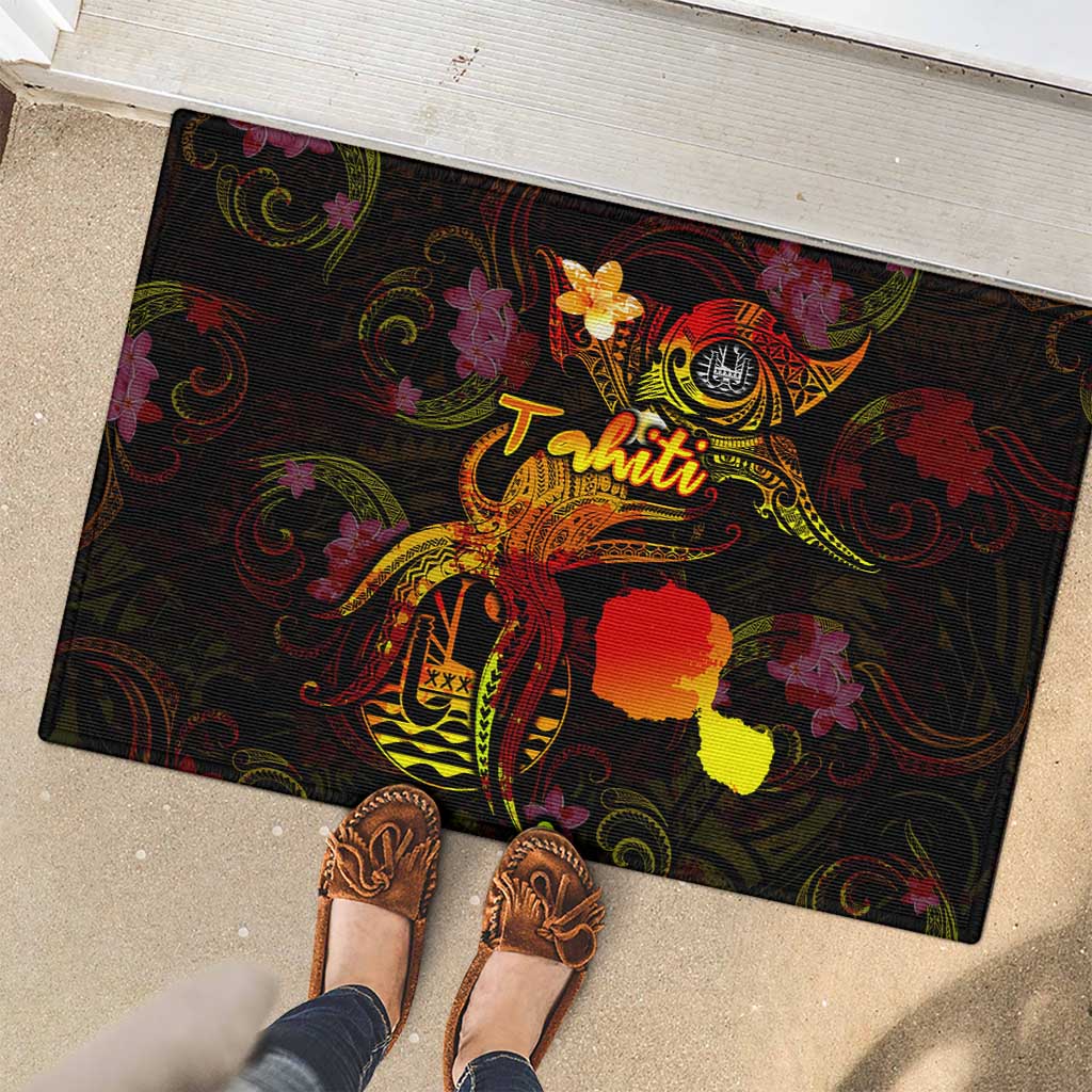 Tahiti French Polynesia Rubber Doormat Octopus Plumeria Polynesian Tattoo