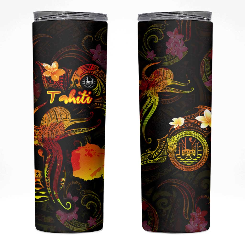 Tahiti French Polynesia Skinny Tumbler Octopus Plumeria Polynesian Tattoo