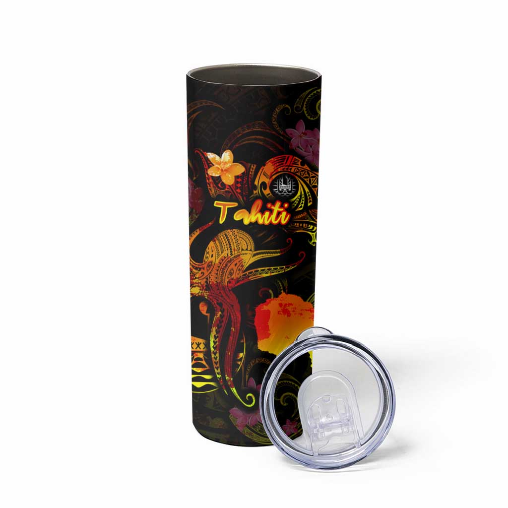 Tahiti French Polynesia Skinny Tumbler Octopus Plumeria Polynesian Tattoo