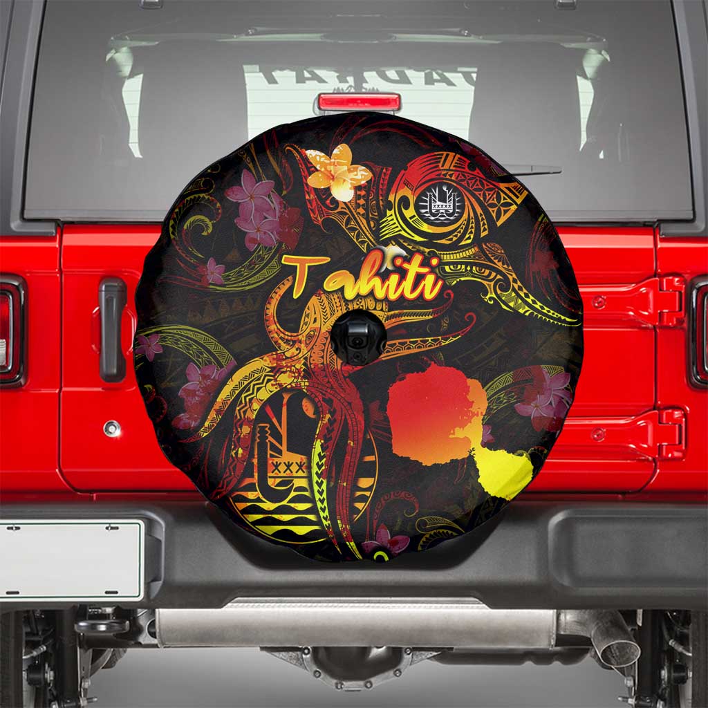 Tahiti French Polynesia Spare Tire Cover Octopus Plumeria Polynesian Tattoo