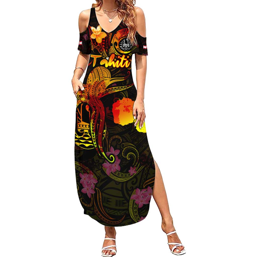 Tahiti French Polynesia Summer Maxi Dress Octopus Plumeria Polynesian Tattoo