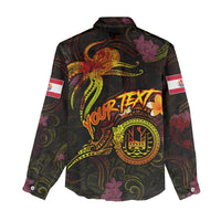 Tahiti French Polynesia Women Casual Shirt Octopus Plumeria Polynesian Tattoo