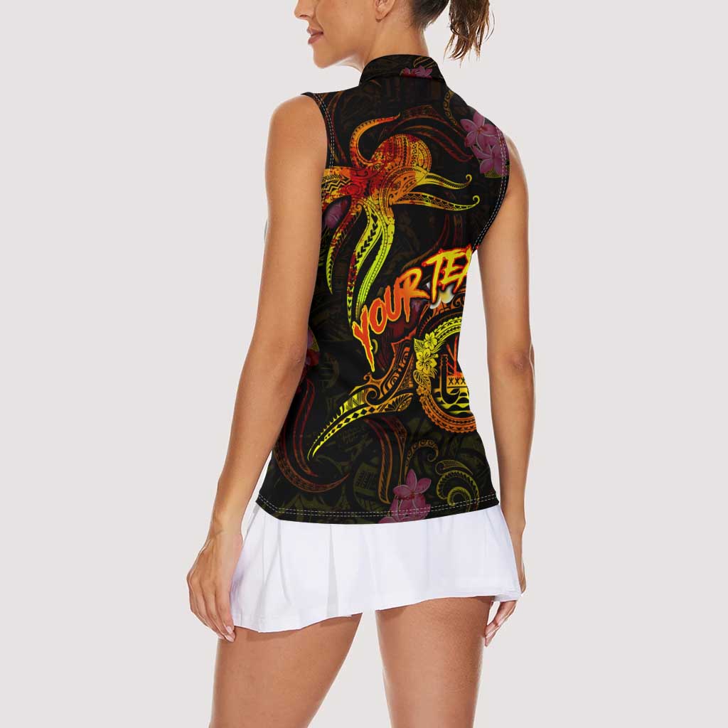 Tahiti French Polynesia Women Sleeveless Polo Shirt Octopus Plumeria Polynesian Tattoo