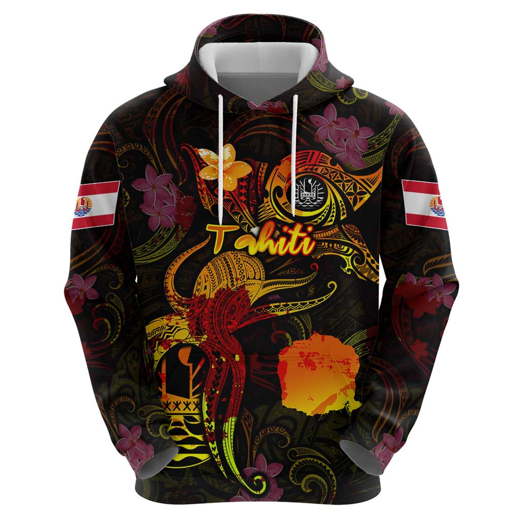 Tahiti French Polynesia Zip Hoodie Octopus Plumeria Polynesian Tattoo